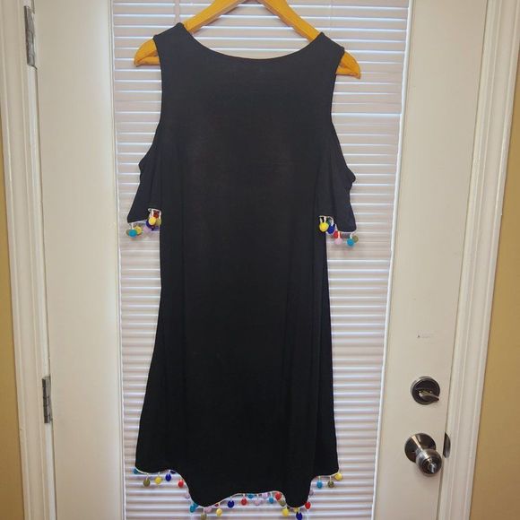 Cupio Cold Shoulder Dress | Multicolored Pompom Decoration - Picture 6 of 6